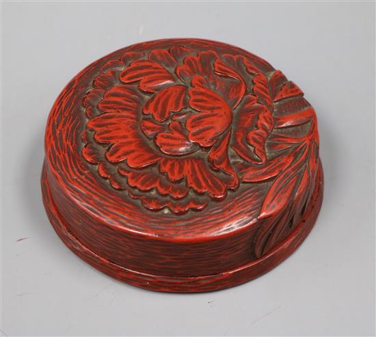A Japanese red lacquer (kogo) box and cover Diameter 10cm